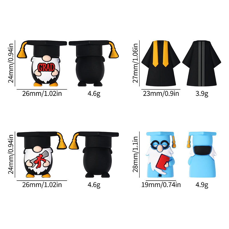 Silicone 3D Graduation Gnome Focal Beads Graduate Theme 20pcs 7