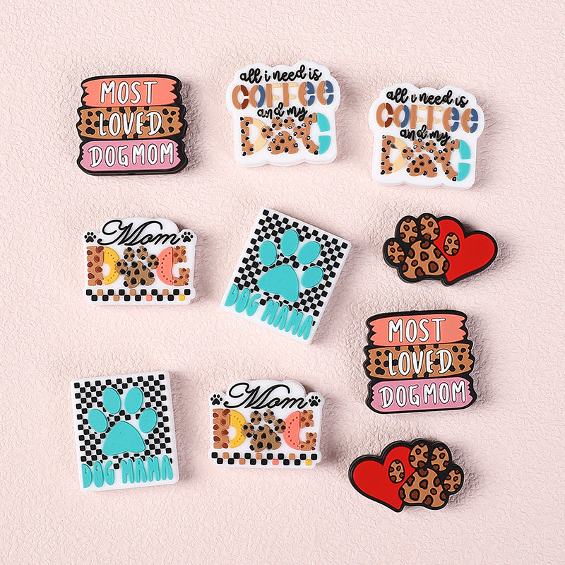Silicone Focal Beads Dog Mom Leopard Print Paw Patterns 1 pcs 5