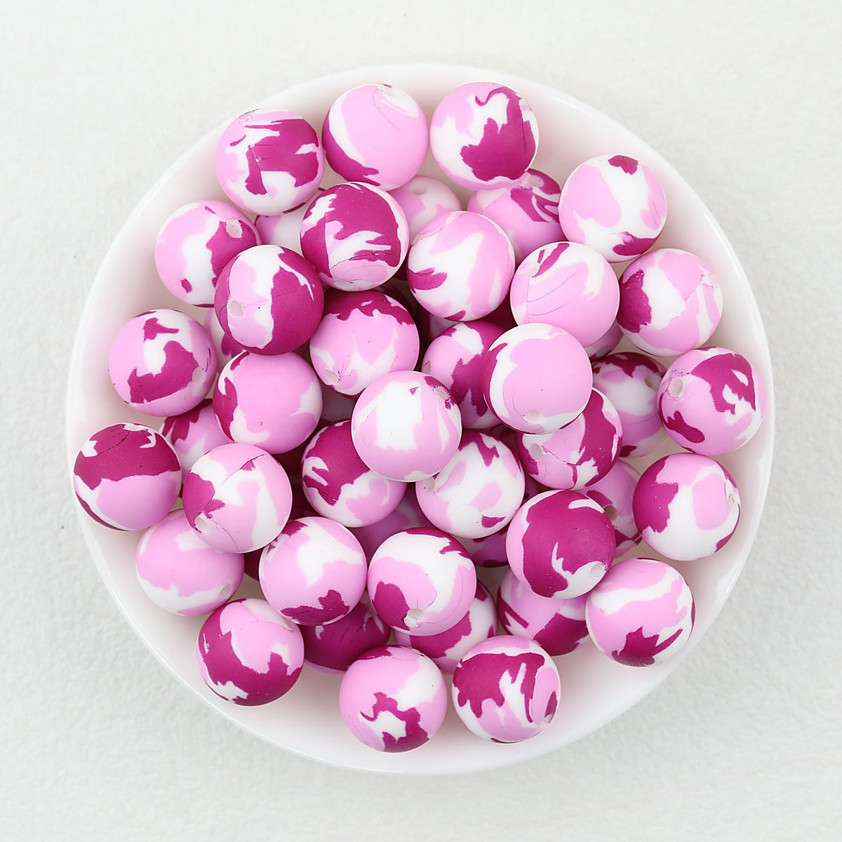 Colorful 15mm Printed Round Silicone Beads with Flower Patterns 50pcs - Purple Star