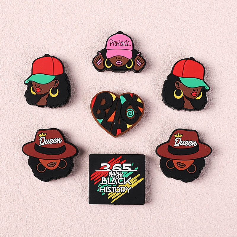 Silicone Focal Beads Black History Queen Wearing Period Hat 20pcs 2