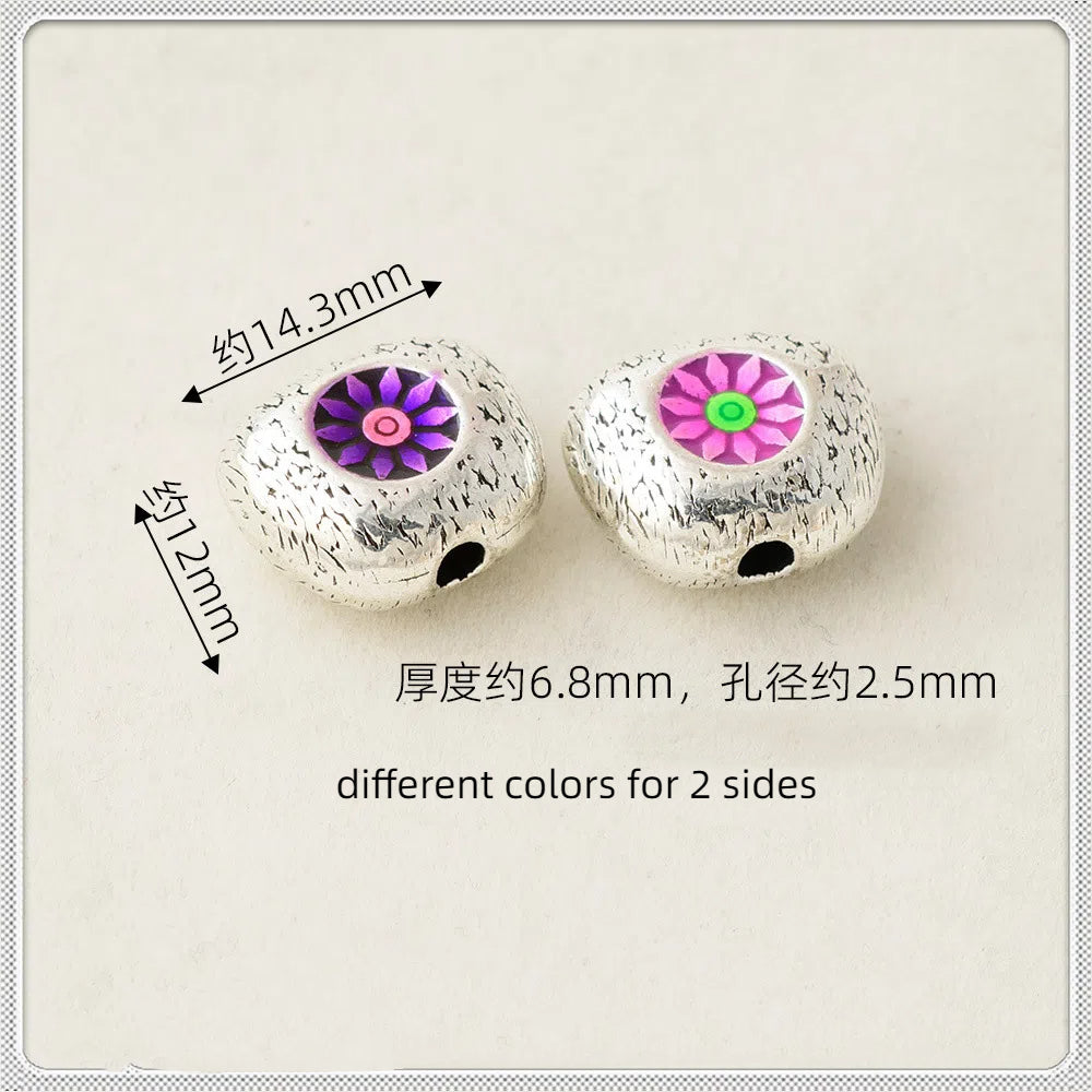 Oval Sunflower Metal Beads Cloisonne Enamel Alloy 10pcs 9