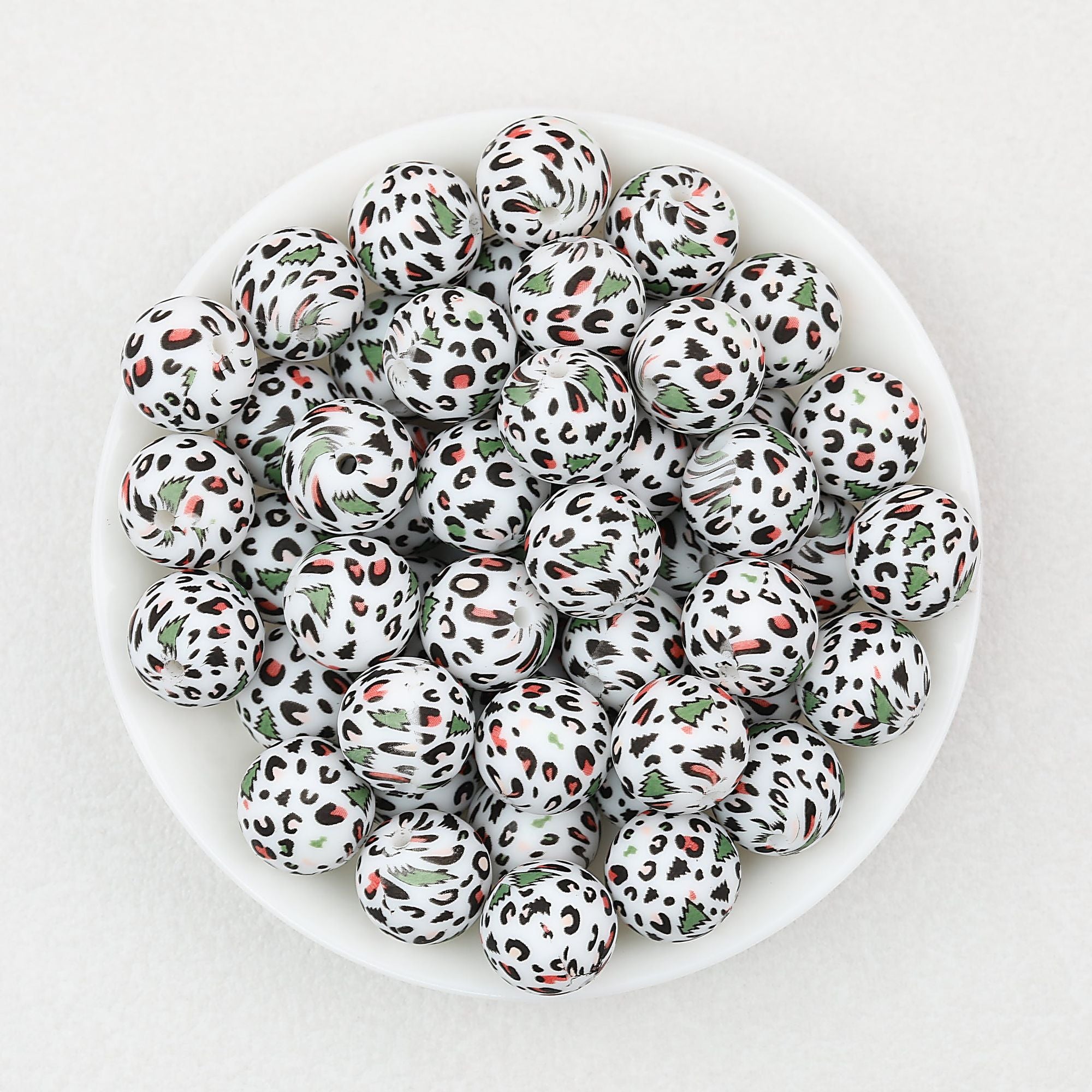 15mm Colored Leopard Print Round Silicone Beads 50pcs - Turquoise