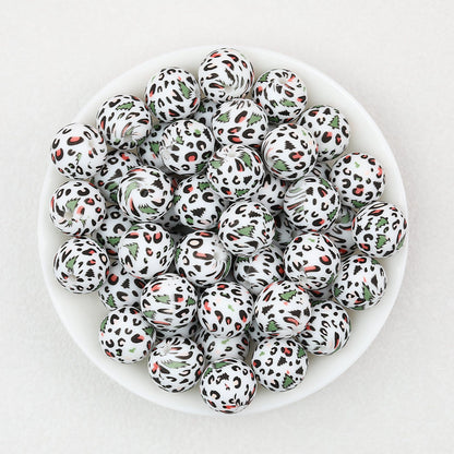 15mm Colored Leopard Print Round Silicone Beads 50pcs - Turquoise
