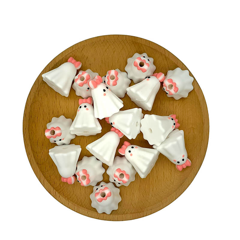 Silicone 3D Focal Beads Halloween Ghost Coral Bow Smiling Face 2