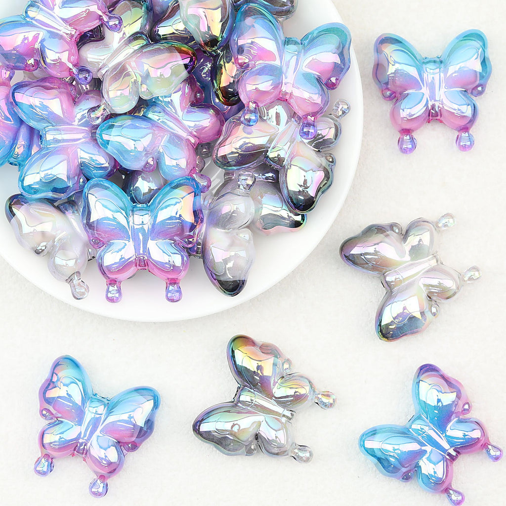 Iridescent Butterfly Acrylic Beads 29mm 10pcs