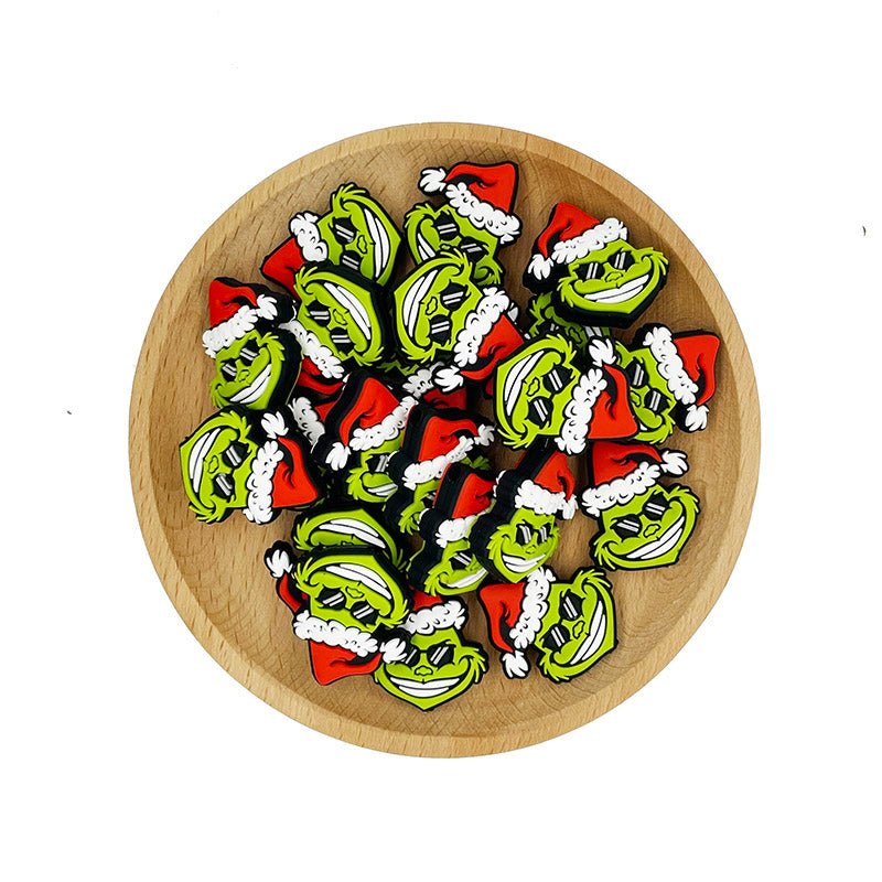 Silicone Focal Beads Christmas Grinch Santa Hat Sunglasses 20pcs 7
