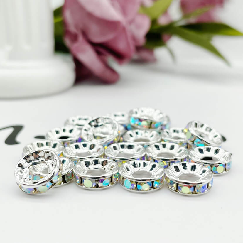 Copper Round Spacer Beads 10mm Large Hole Rhinestone 100pcs 5
