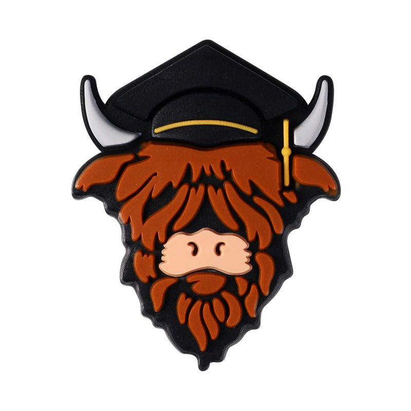 Silicone Focal Beads Highland Cattle Wearing Police Hat Crown 20pcs 15