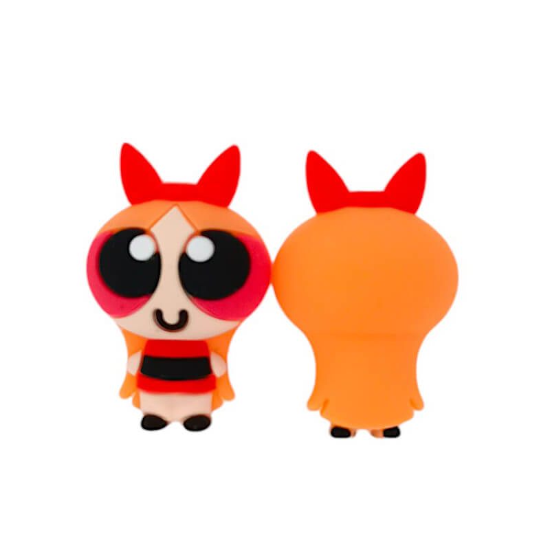 Silicone 3D Focal Beads Powerpuff Girls Blossom Wearing Red Bows