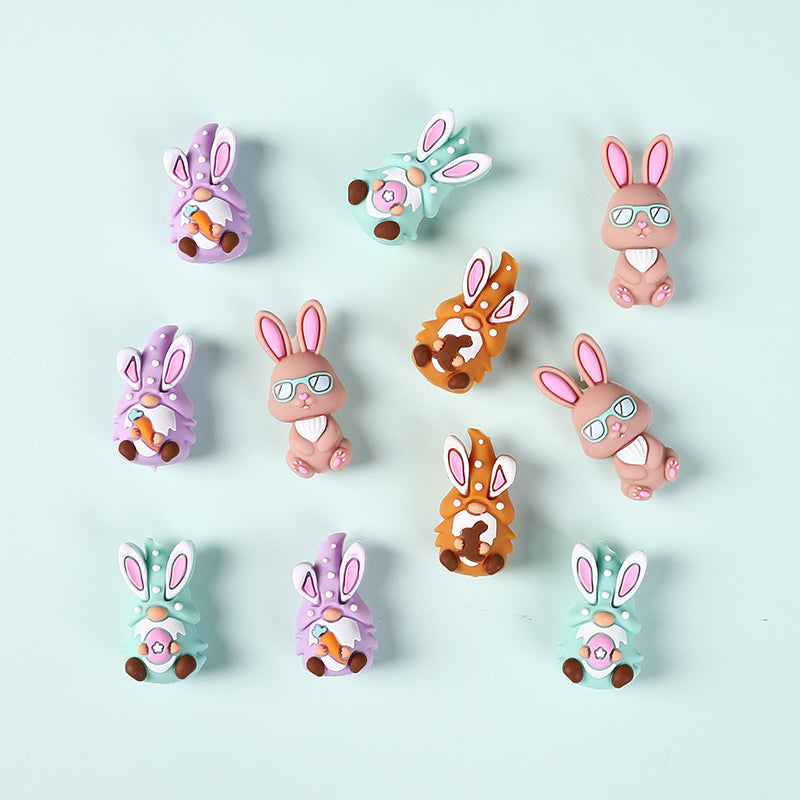 Silicone 3D Focal Beads Easter Bunny Wearing Glasses 20pcs