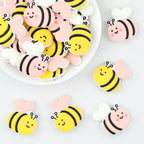 Cute Yellow and Pink Bee Silicone Focal Beads 20 pcs