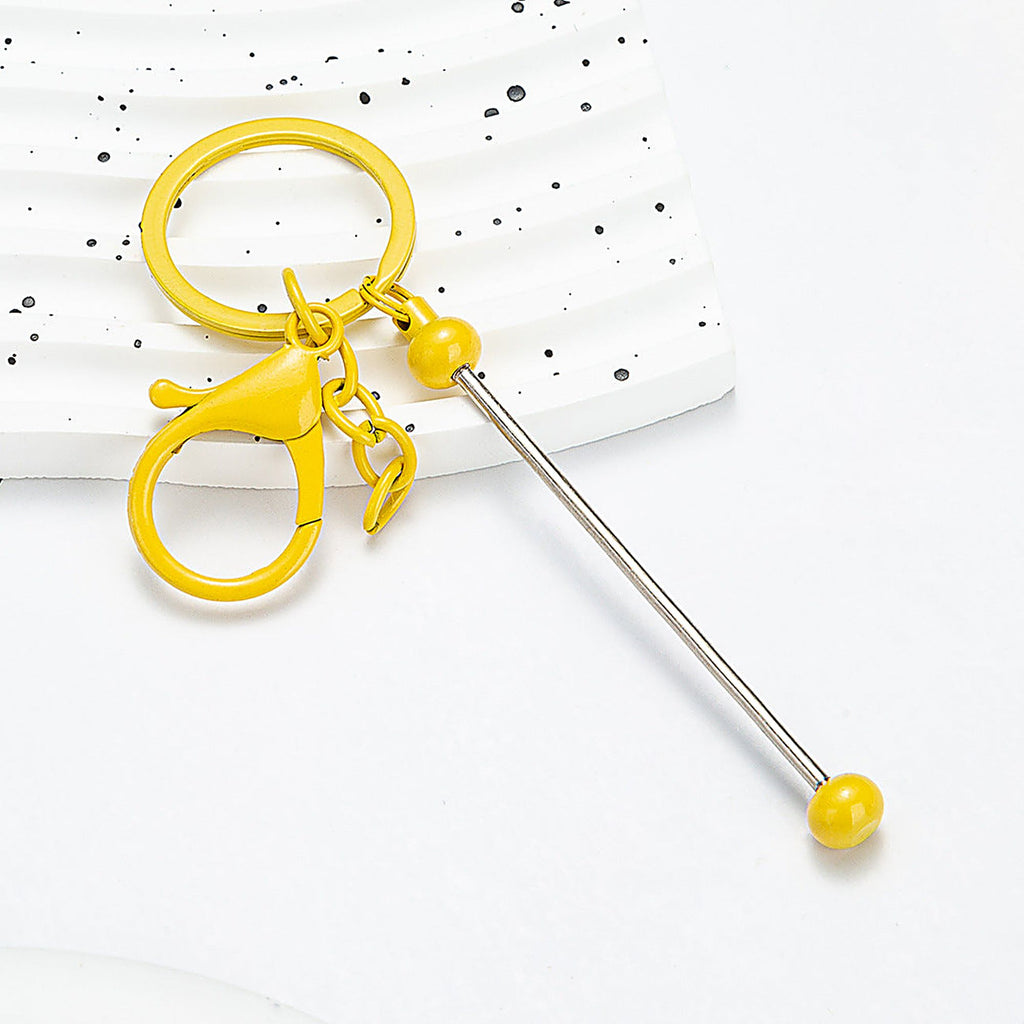 Beadable Keychain Bar Metal Slender Shaft Polished Ball Lobster Clasp - Yellow