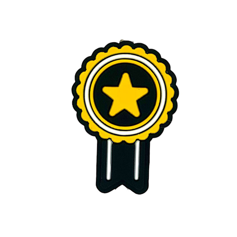 Silicone Focal Beads Medal Yellow Star Gold Scalloped Edges 20pcs