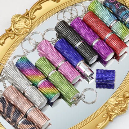Rhinestone Perfume Spray Bottle Keychain Zinc Alloy 5ml Pink