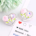 Fancy Heart Shaped Rose Rhinestone Alloy Beads 20mm 3pcs 6