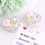 Fancy Heart Shaped Rose Rhinestone Alloy Beads 20mm 3pcs 6