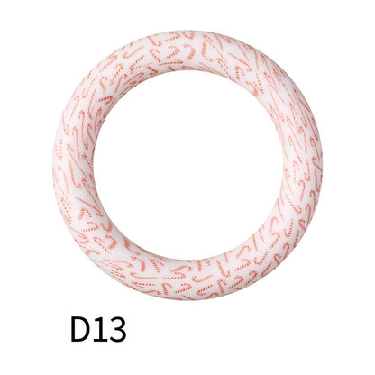 65mm Printed Silicone Beads Round Rings Floral Animal Spots Prints 19