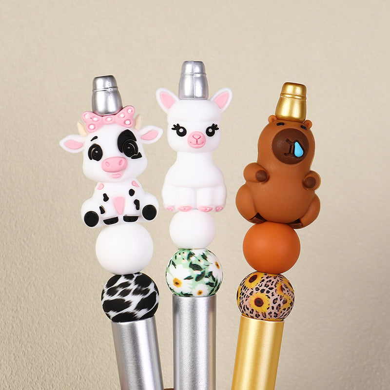 3D Animal Silicone Focal Beads Llama Cow Capybara 20pcs 6