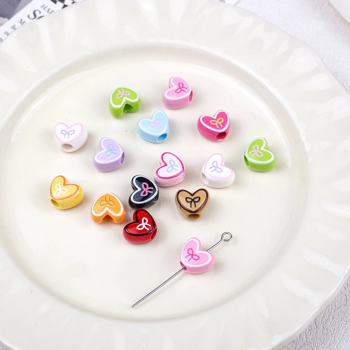 Bowknot Outline Heart Acrylic Beads 11mm 40pcs 3