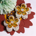Double Layer 37mm Flower Rhinestone Beads with Alloy Base 2pcs 6