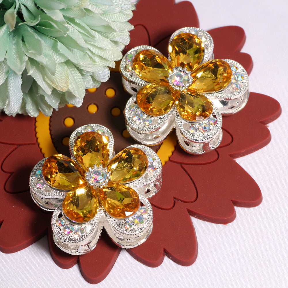 Double Layer 37mm Flower Rhinestone Beads with Alloy Base 2pcs 6