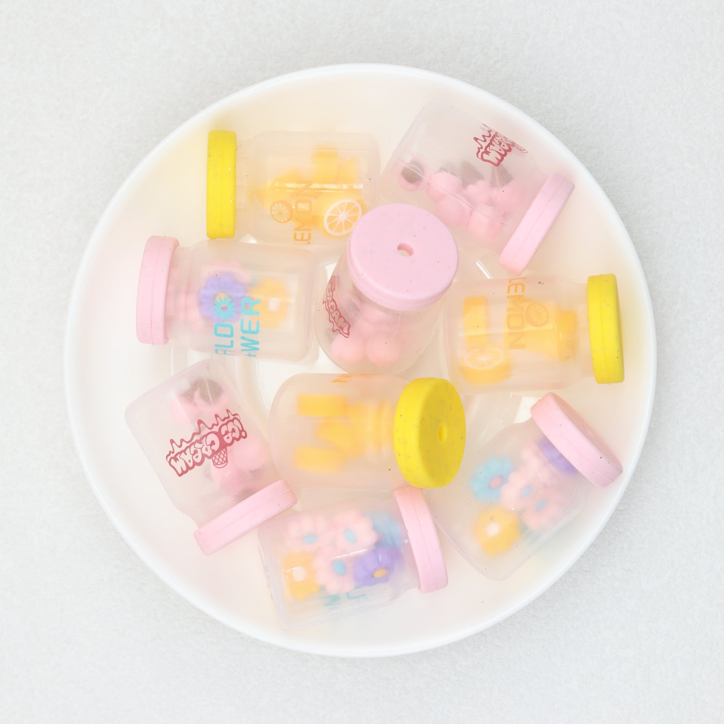 3D Daisy Orange Ice Cream Glitter Bottle Silicone Focal Beads 10pcs 3