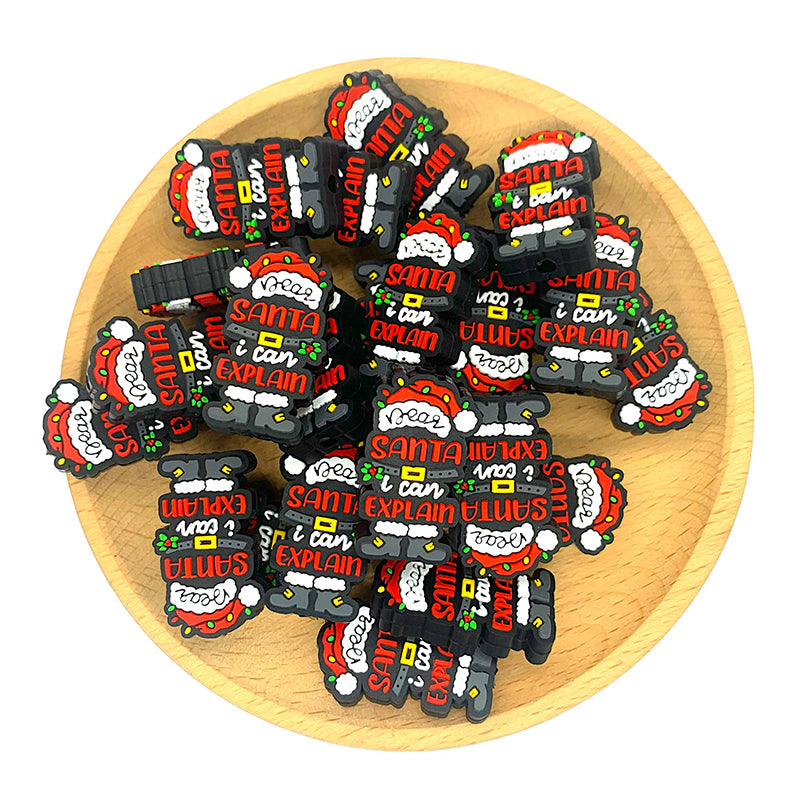 Silicone Focal Beads Christmas Santa I Can Explain Text 20pcs 2