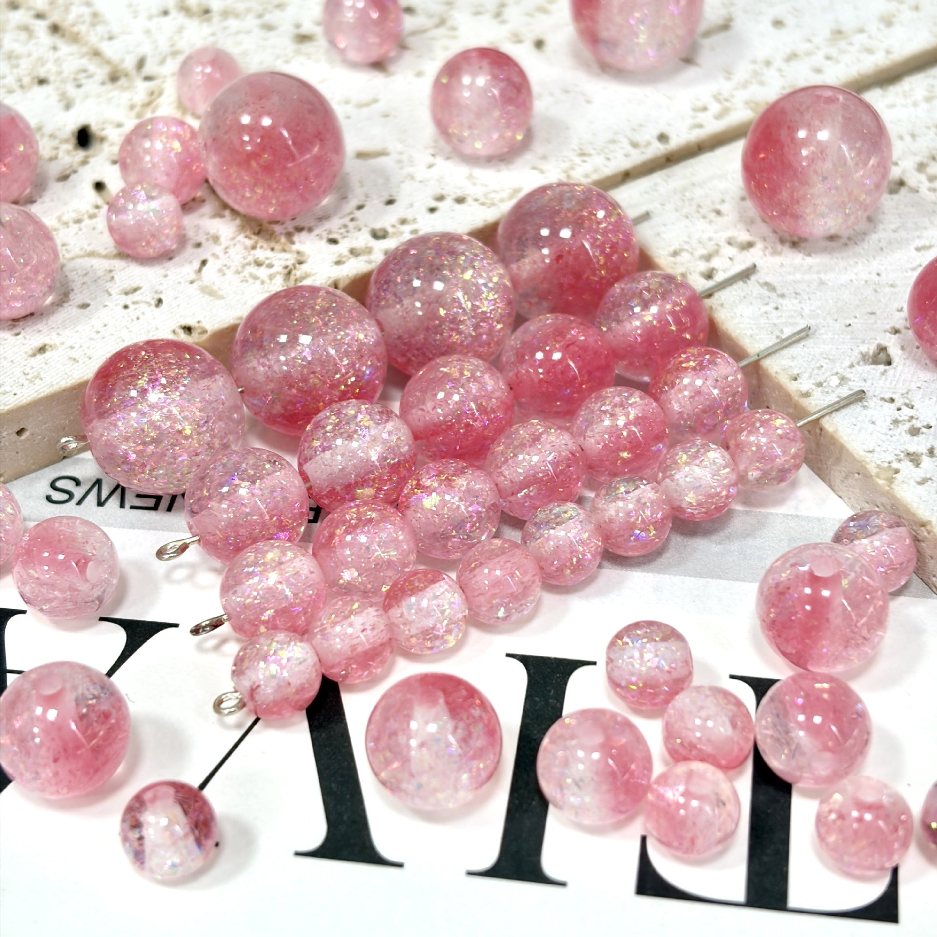 Dual Tone 8mm Round Resin Opal Beads Sparkling Glitter Finish 50pcs 14