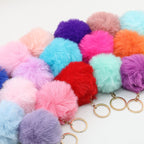 Pom Pom Keychain Plush Violet Faux Fur Ball Gold Ring 8cm