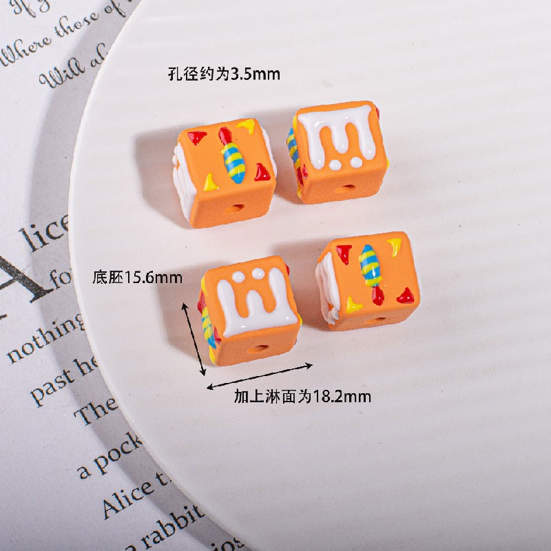 Hand Drawn Candle Square Acrylic Beads 16mm Colorful 5pcs 2