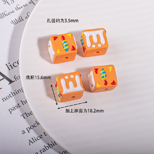 Hand Drawn Candle Square Acrylic Beads 16mm Colorful 5pcs 2