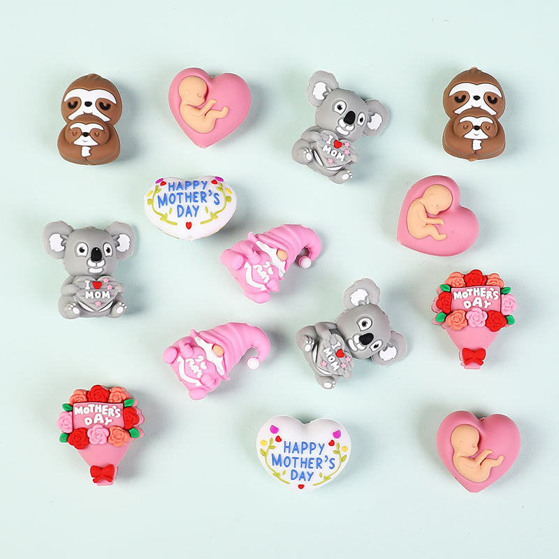 Silicone 3D Focal Beads Mother's Day Koala Bouquet Happy Mother's Day 20pcs 3