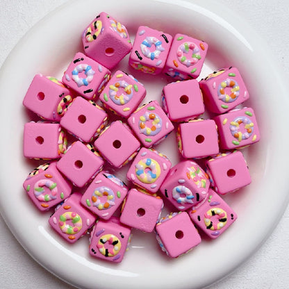 Hand Painted Square Acrylic Beads 16mm Cute Macaron 5pcs 12