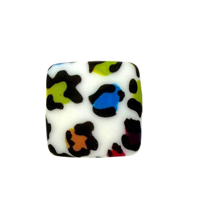 13.5mm Square Silicone Beads Printed Designs Mix 50pcs 4