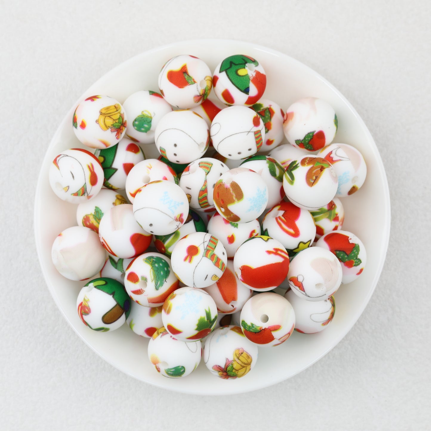 Christmas Theme 15mm Printed Silicone Round Beads 50pcs 5