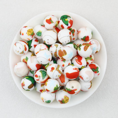 Christmas Theme 15mm Printed Silicone Round Beads 50pcs 5
