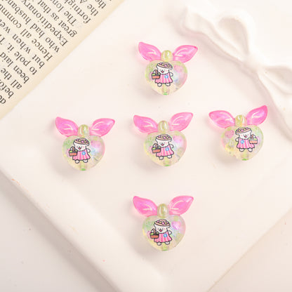 Cute Gradient Heart Shape Acrylic Beads with Bunny Prints 20pcs 11