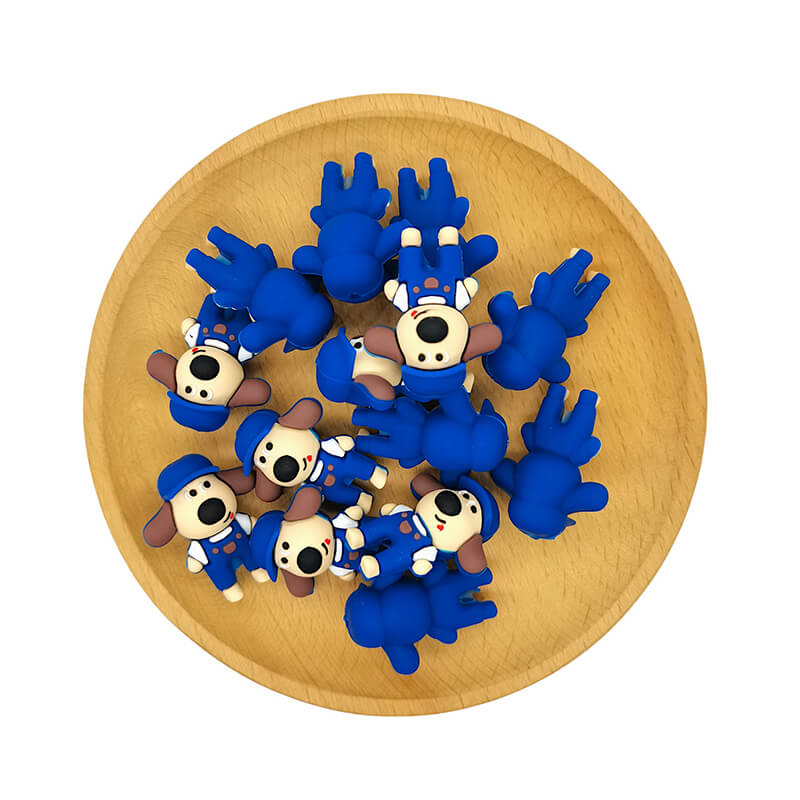 Silicone 3D Focal Beads Dog Blue Strap Pants Front View 2