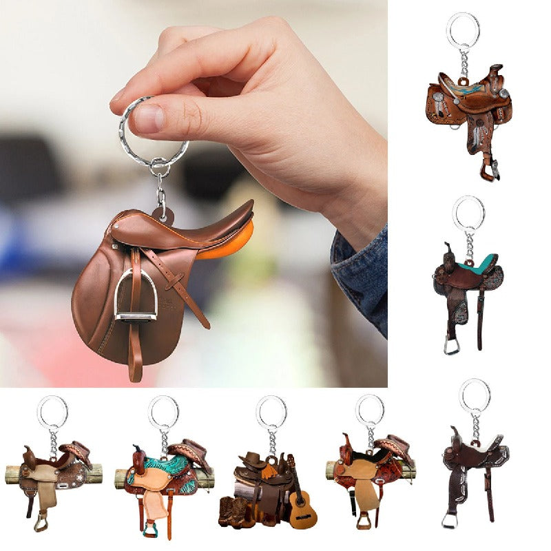 Acrylic Saddle Keychain Vintage Western Cowboy Style 2