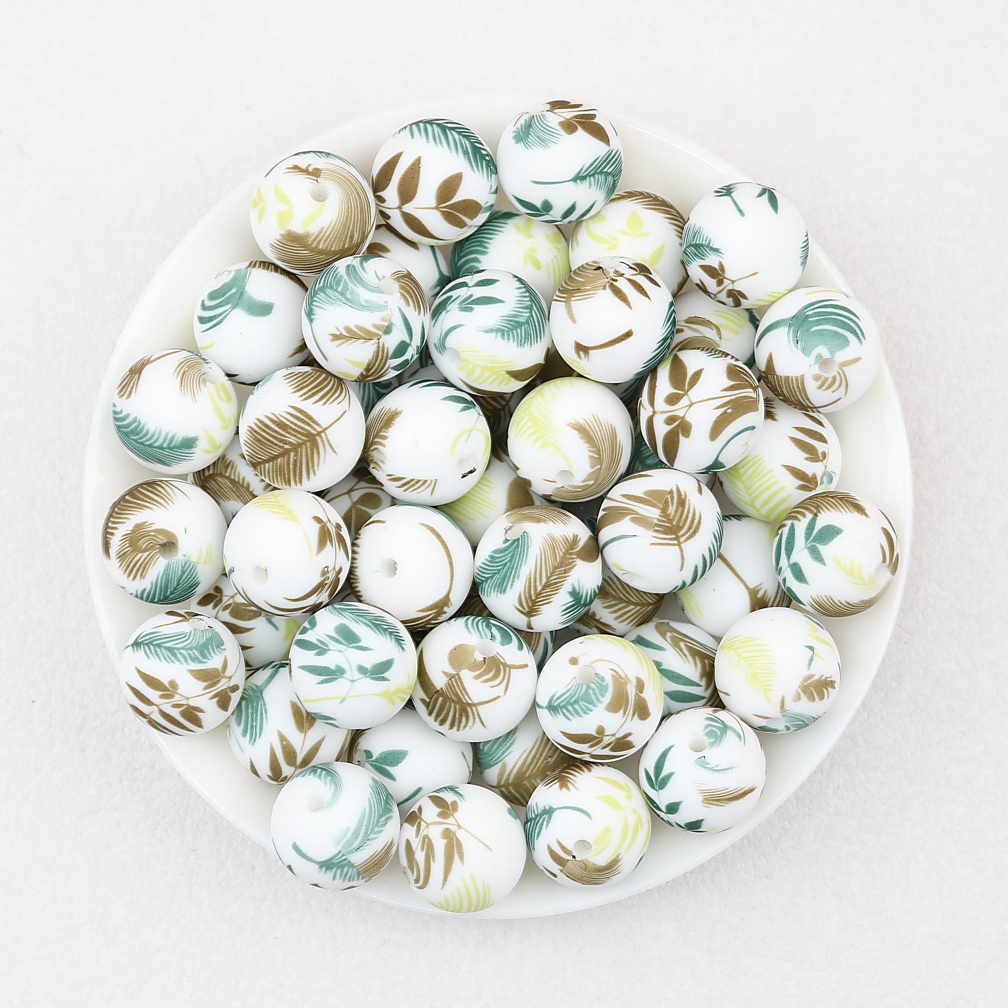15mm Light Floral Print Round Silicone Beads 50 pcs - Floral Design 3