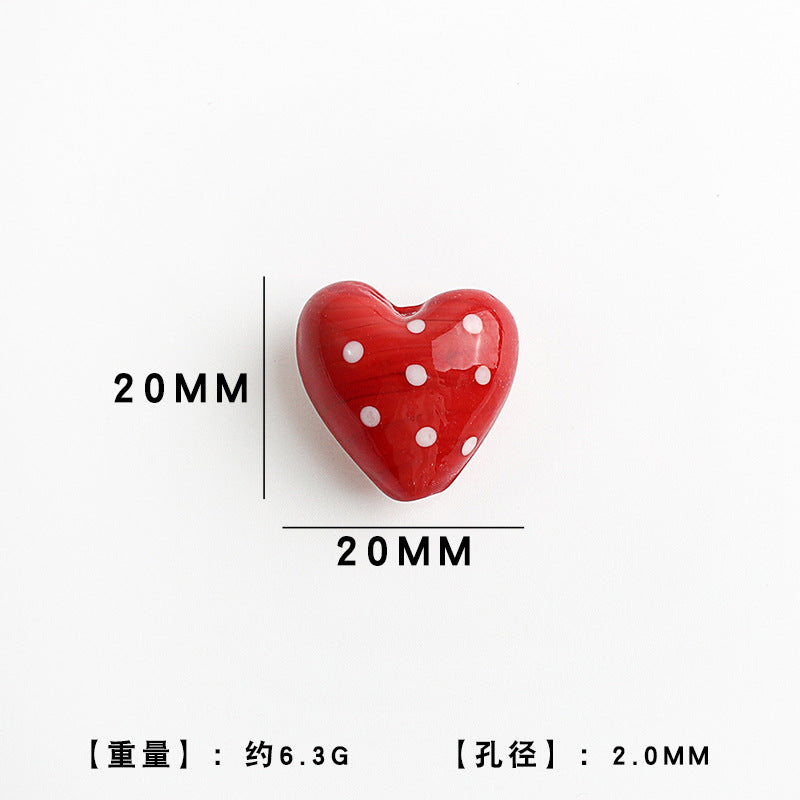 Red Heart Polka Dot Glass Beads 20mm 10pcs 6
