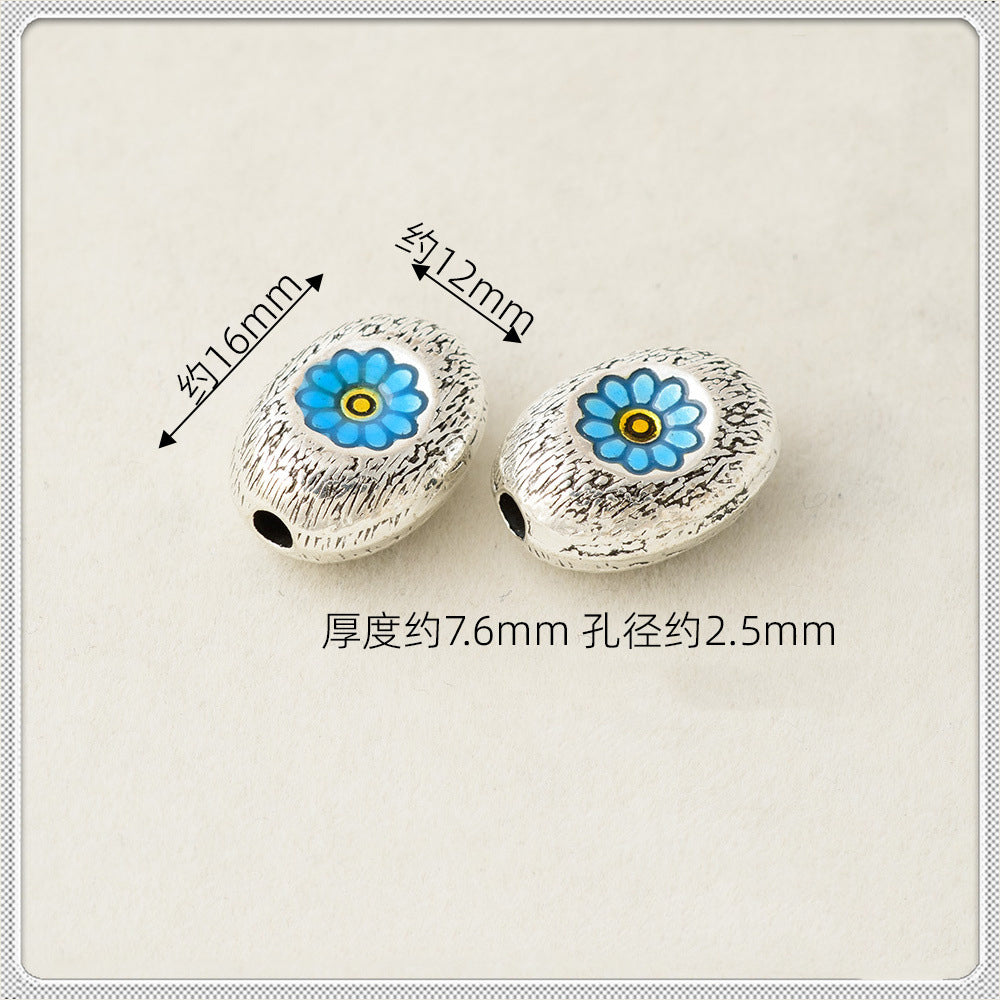 Oval Sunflower Metal Beads Cloisonne Enamel Alloy 10pcs 5