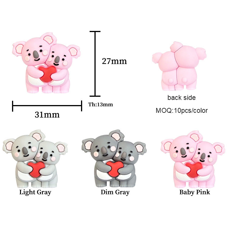 Silicone 3D Heart Koala Focal Beads Cute Animal Design 20pcs 4