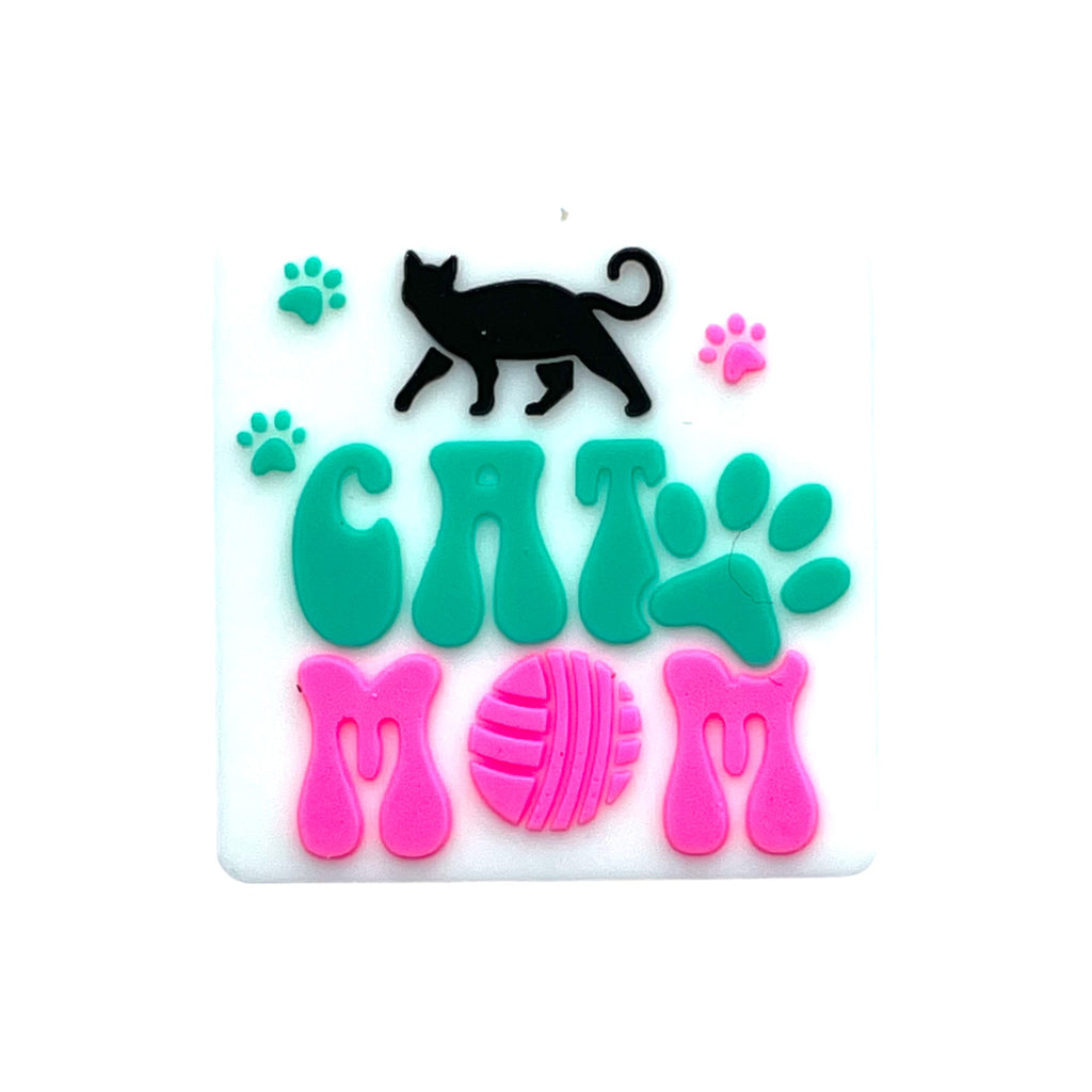 Silicone Focal Beads Cat MOM Black Cat Paw Prints 20pcs