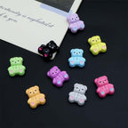 Teddy Bear Metal Beads 15mm Baking Painted Fabric Design 10pcs