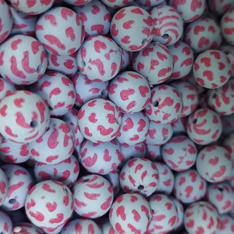 15mm Silicone Beads Multi Base Cute Duck Print 50pcs 11
