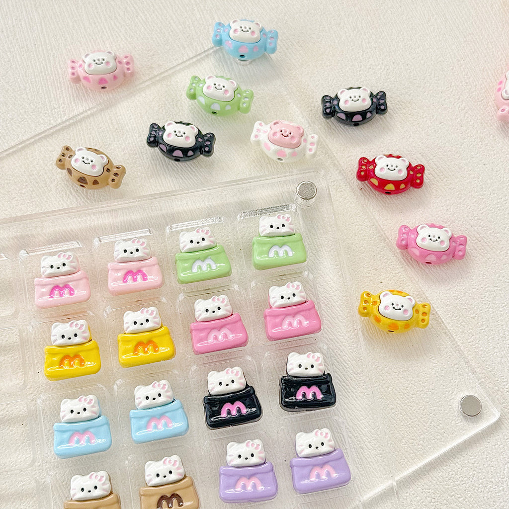Cat and Bear Candy Painted Metal Beads 13 16mm Glossy 10pcs