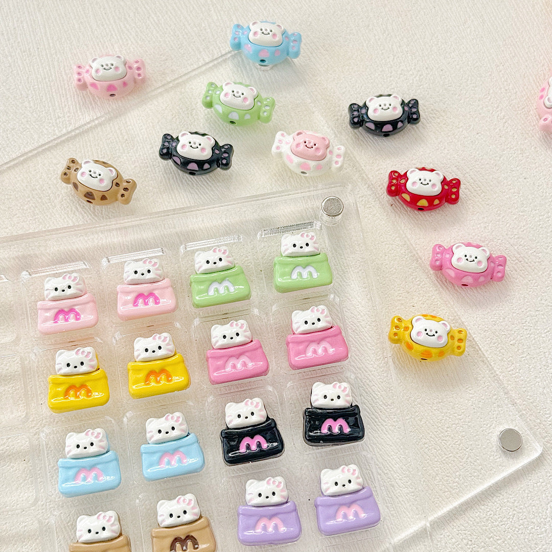 Cat and Bear Candy Painted Metal Beads 13 16mm Glossy 10pcs