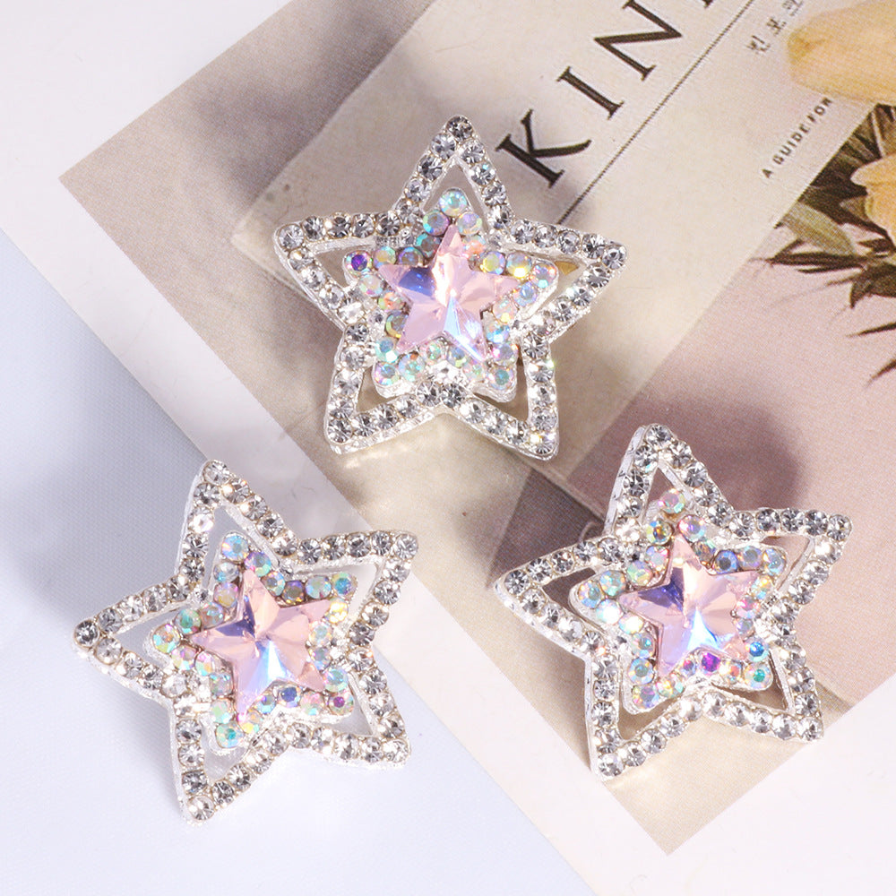 Alloy Double-Sided Five Point Star Beads with Rhinestones 2pcs 7