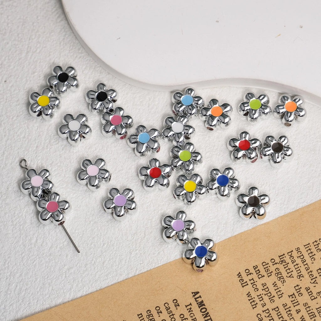 Silver Cherry Blossom Acrylic Beads 12mm Enamel 50pcs 2